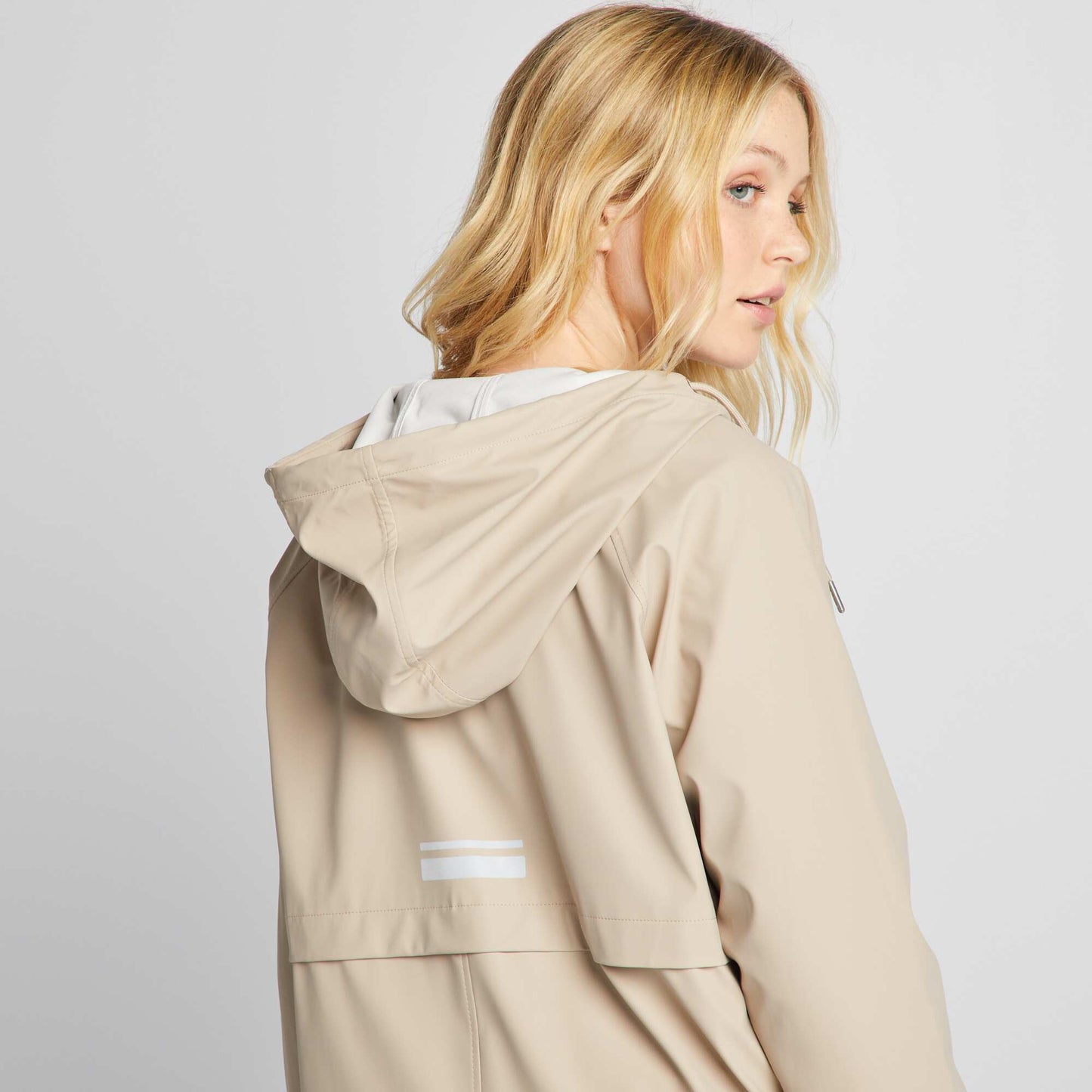 Long showerproof parka with reflective detailing BEIGE