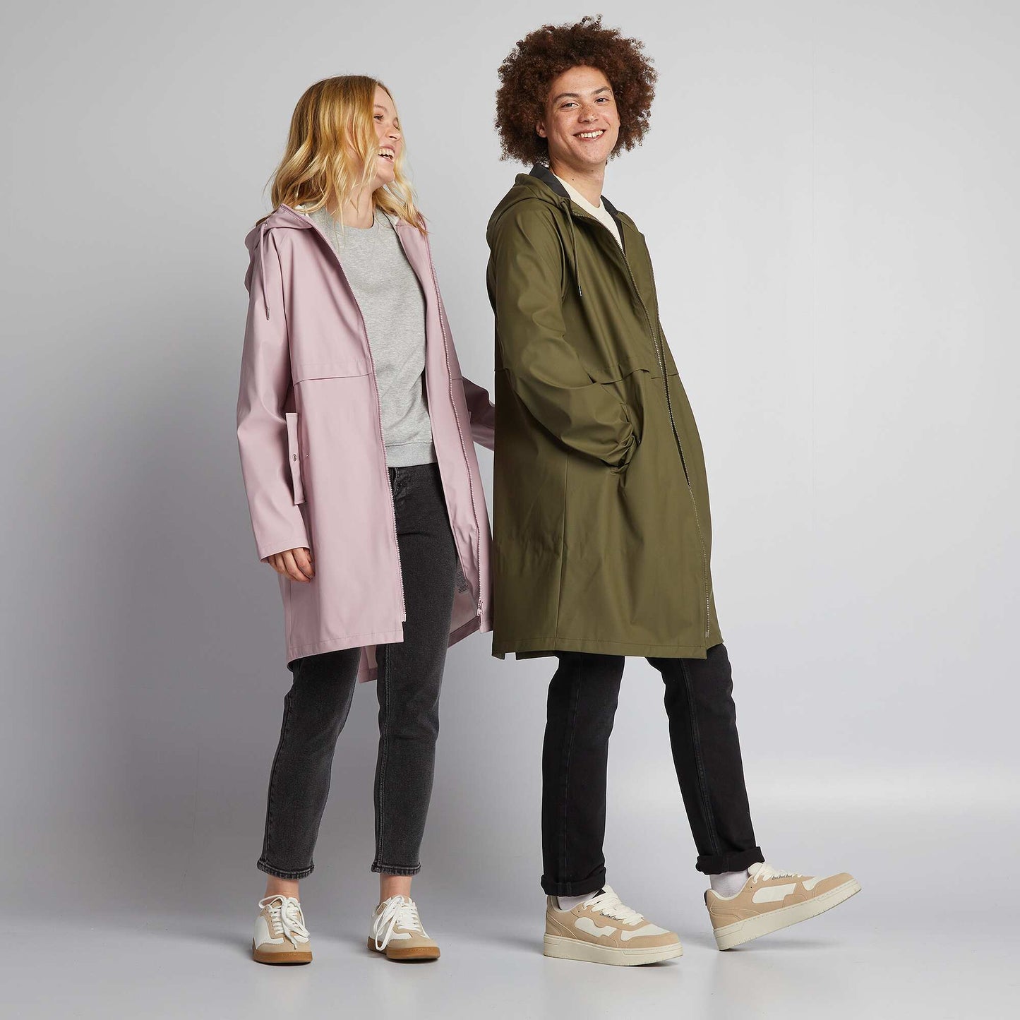 Long showerproof parka with reflective detailing PINK