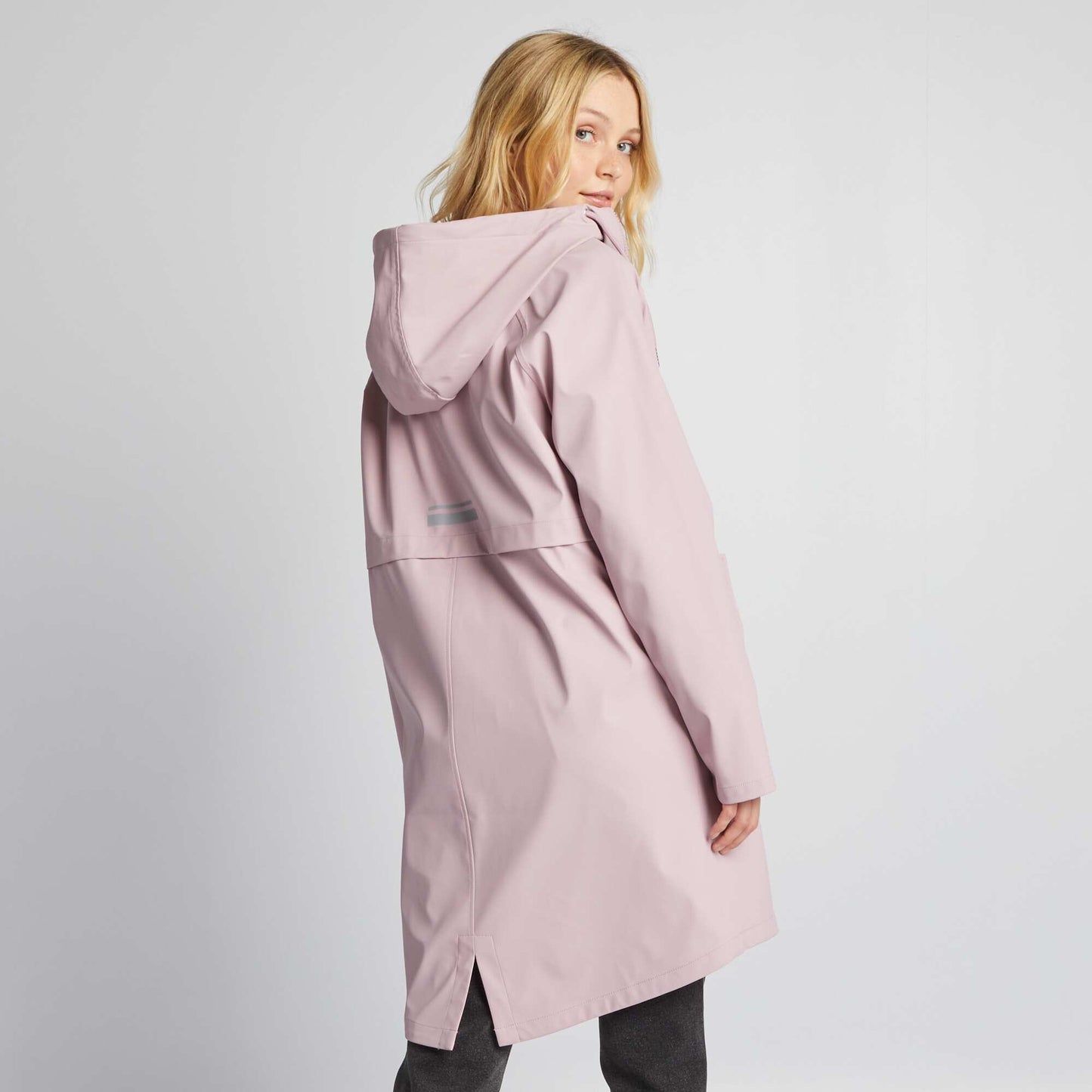 Long showerproof parka with reflective detailing PINK