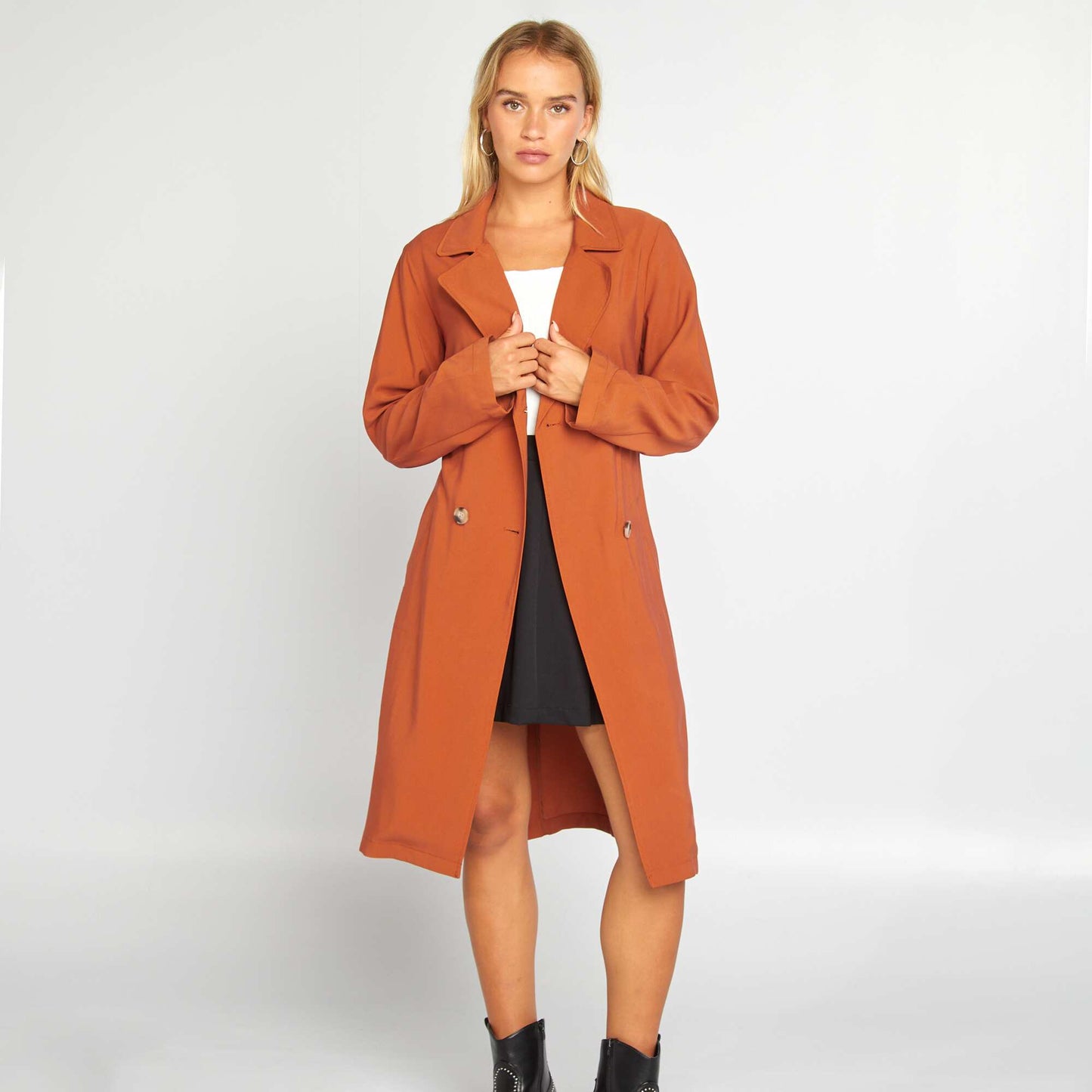 Long double-breasted trench coat ORANGE