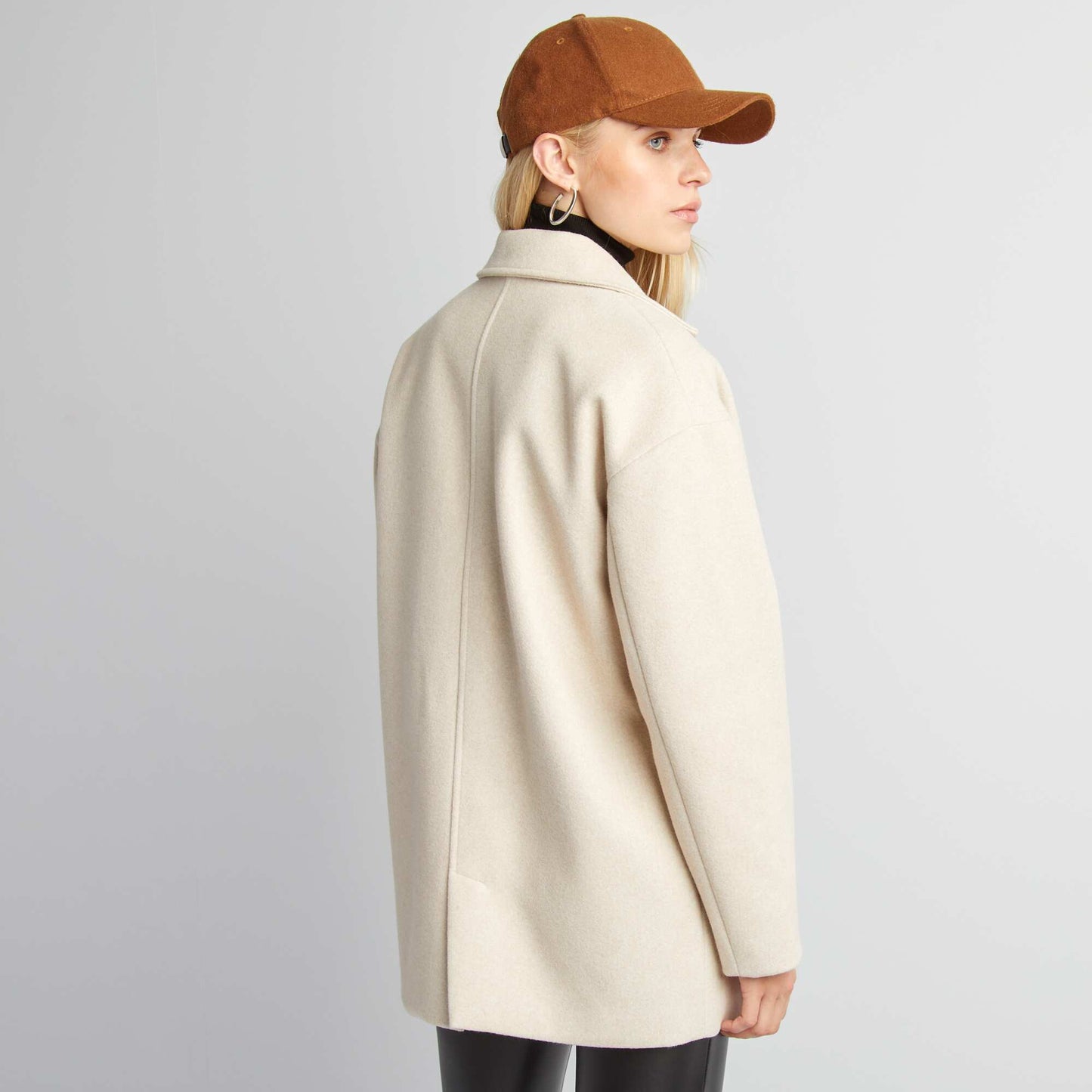 Wool-effect mid-length coat BEIGE