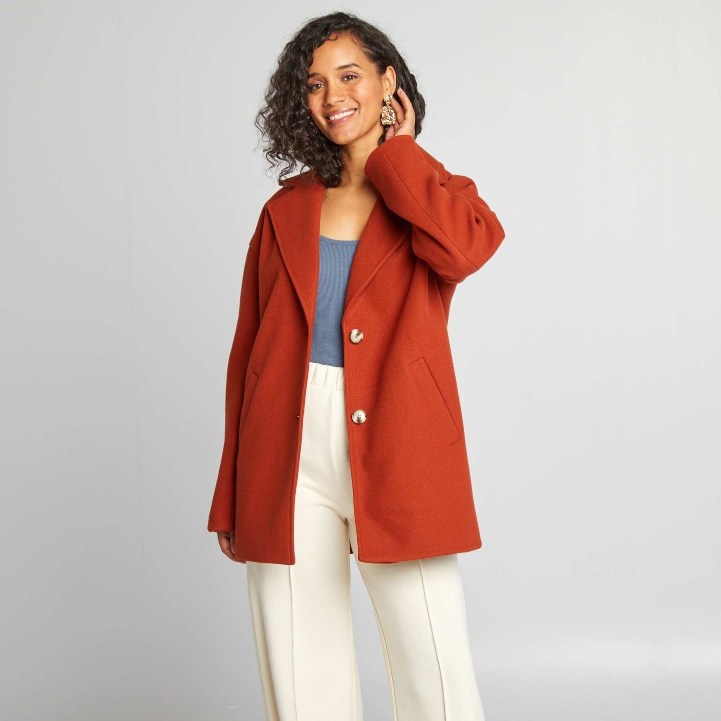 Wool-effect mid-length coat ORANGE