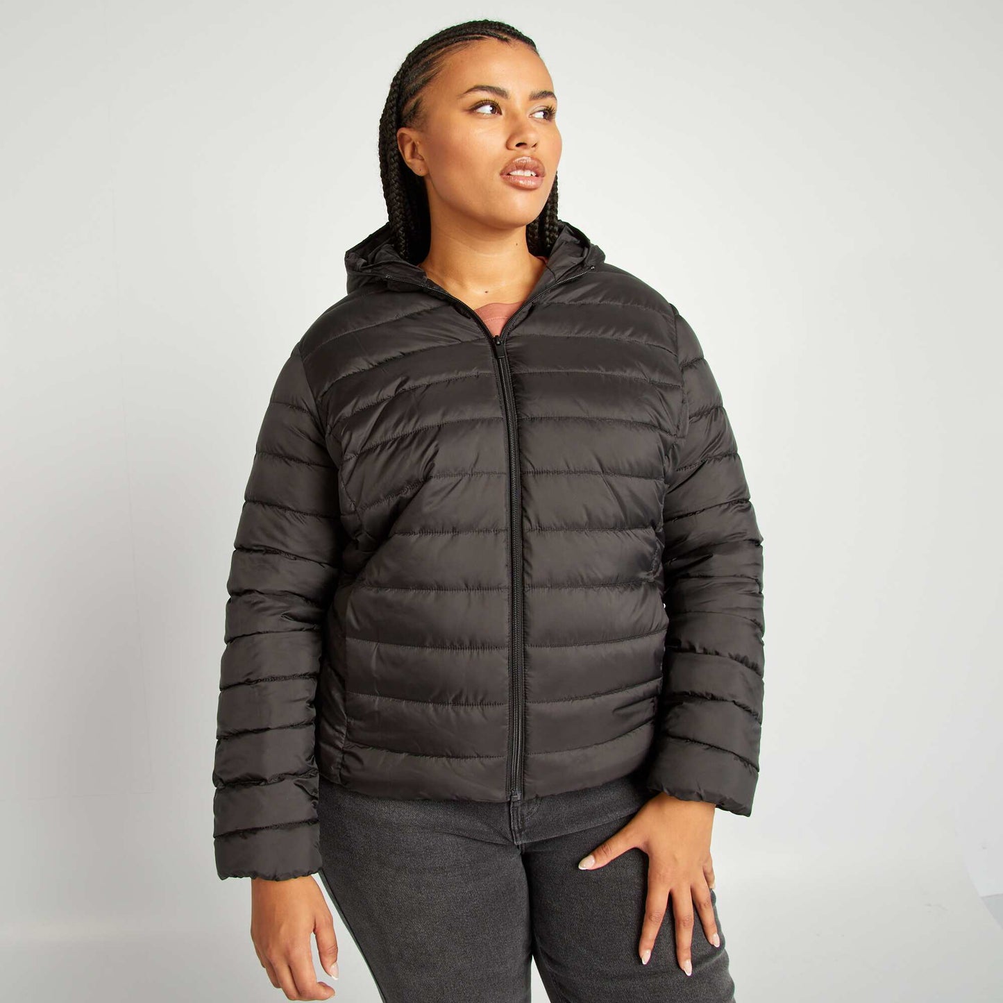 Lightweight padded jacket with hood black