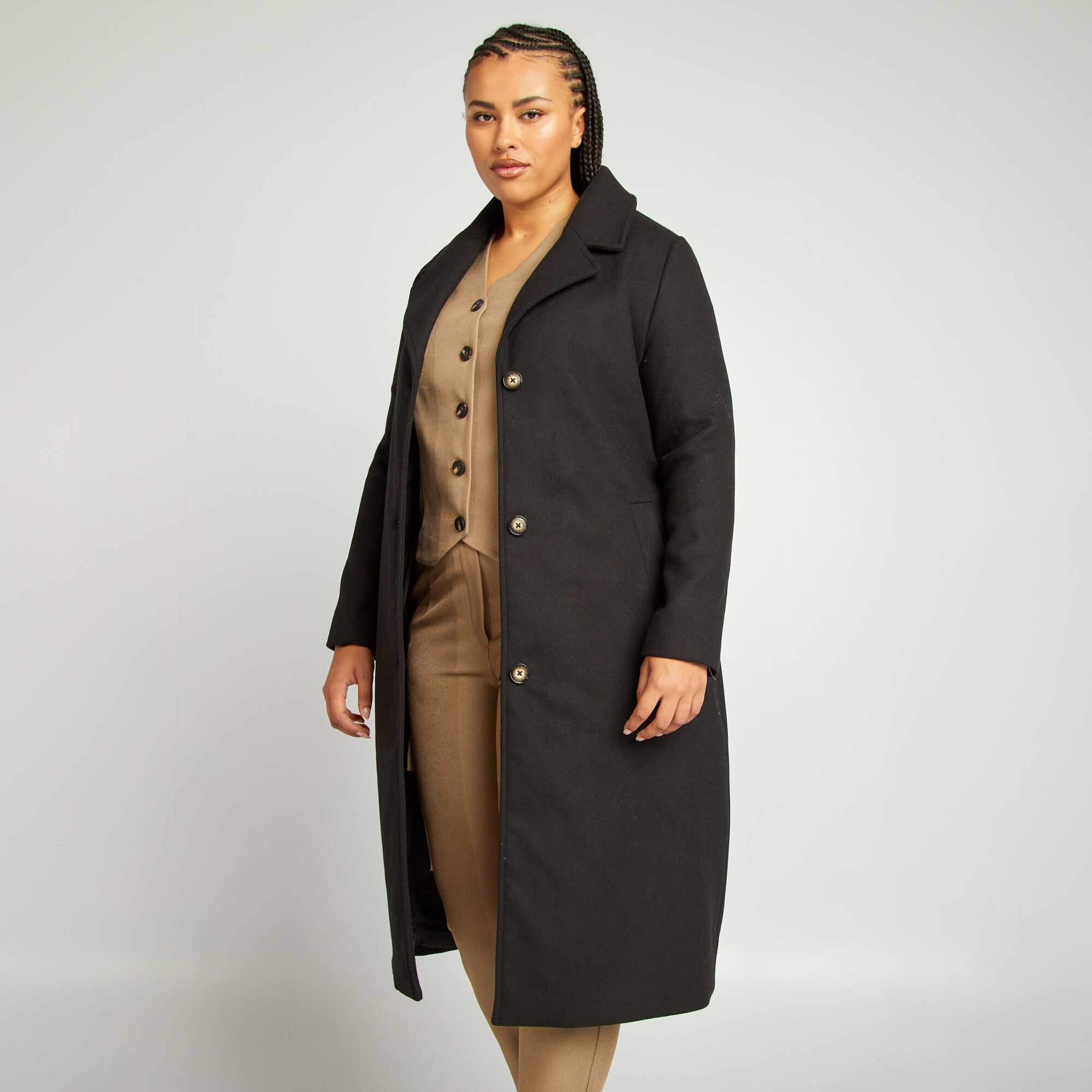 Long black wool blend coat online