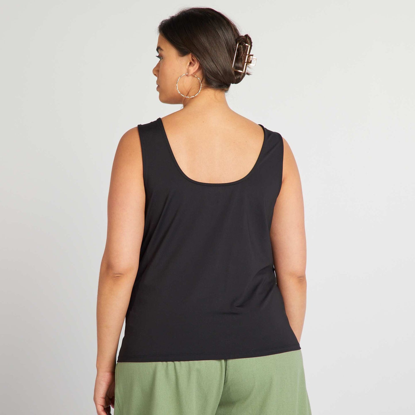 Square neck microfibre vest top BLACK