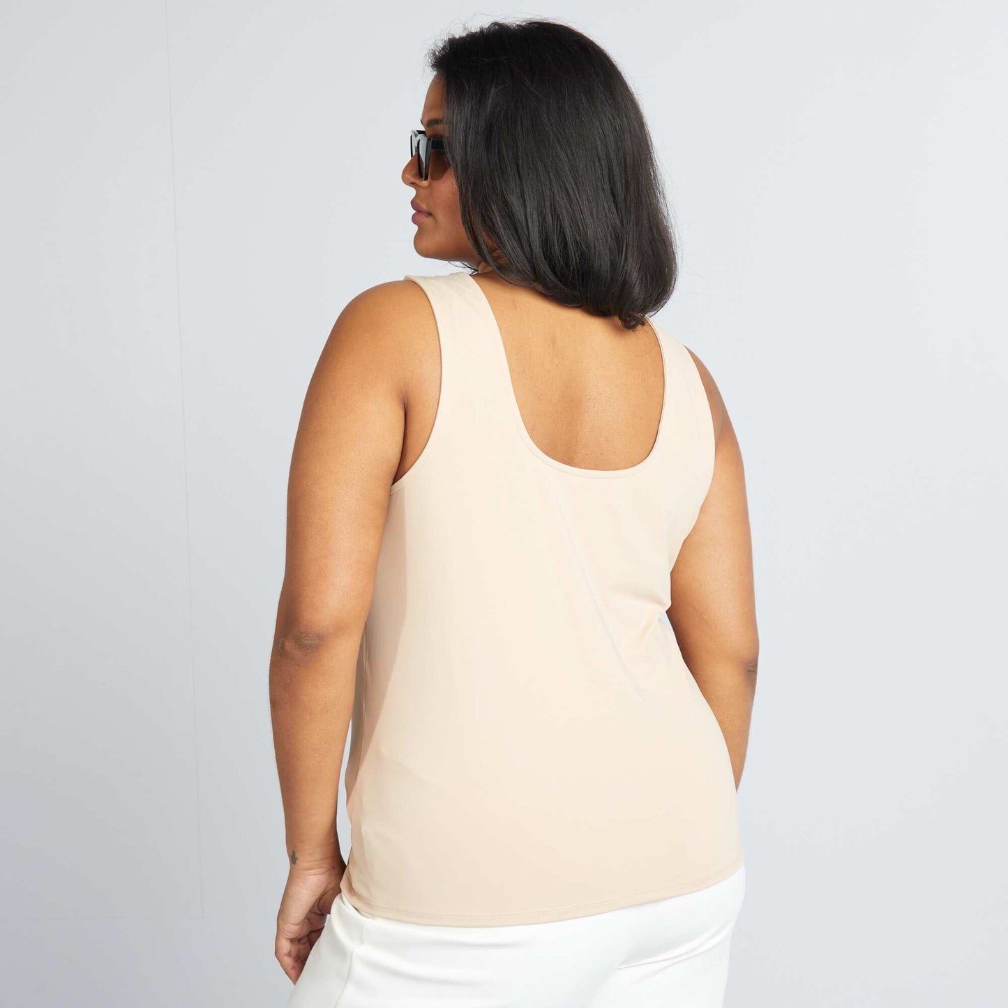 Square neck microfibre vest top BEIGE