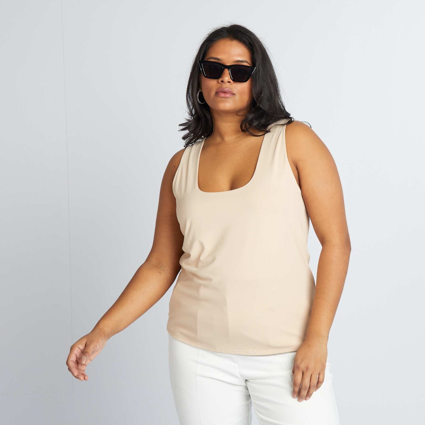 Square neck microfibre vest top BEIGE