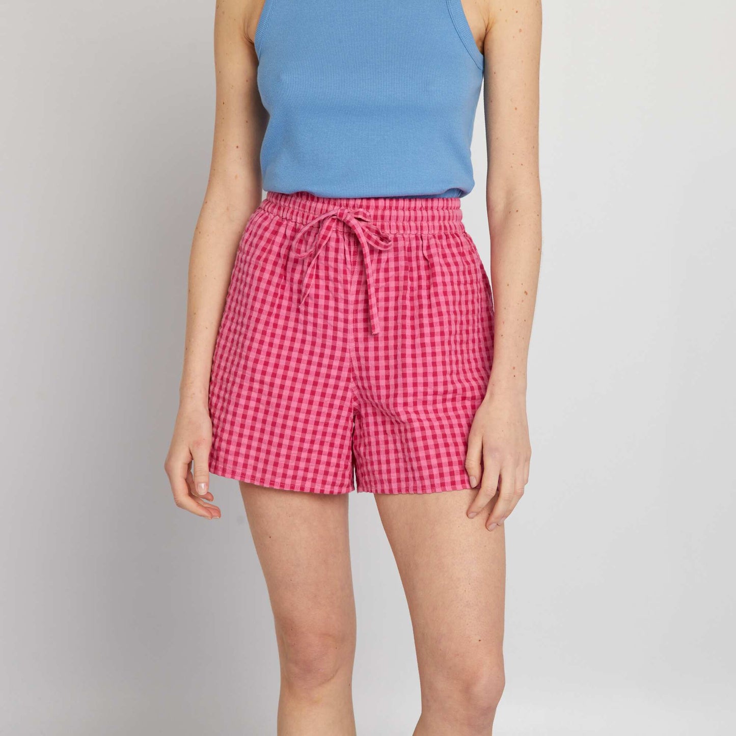 Gingham print waffled shorts PINK