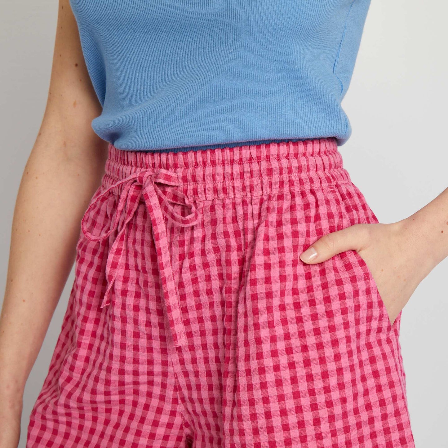 Gingham print waffled shorts PINK