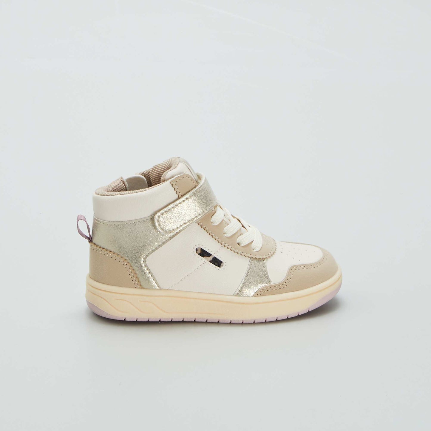 High-top trainers with hook-and-loop and lace-up fastening beige