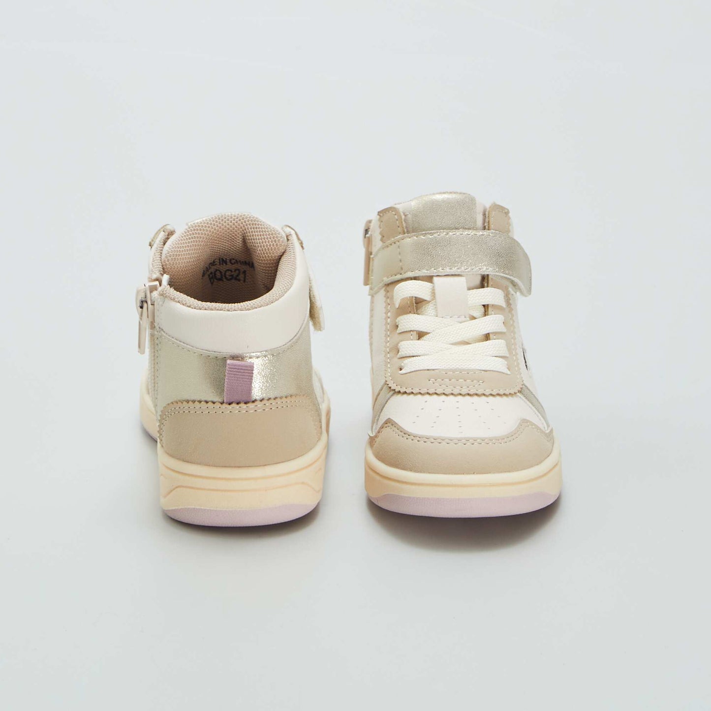 High-top trainers with hook-and-loop and lace-up fastening beige