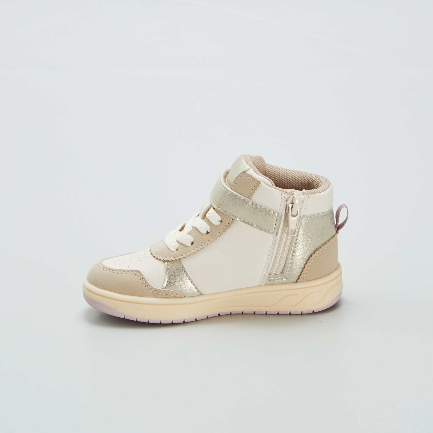 High-top trainers with hook-and-loop and lace-up fastening beige