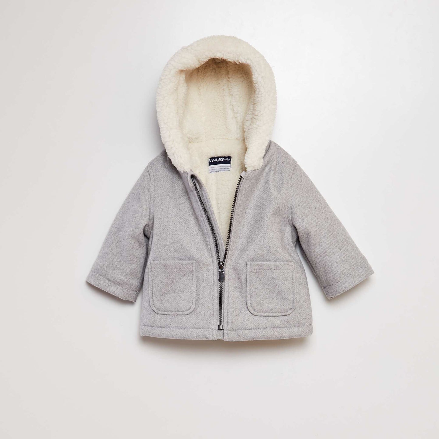 Wool-effect coat with sherpa lining GREY