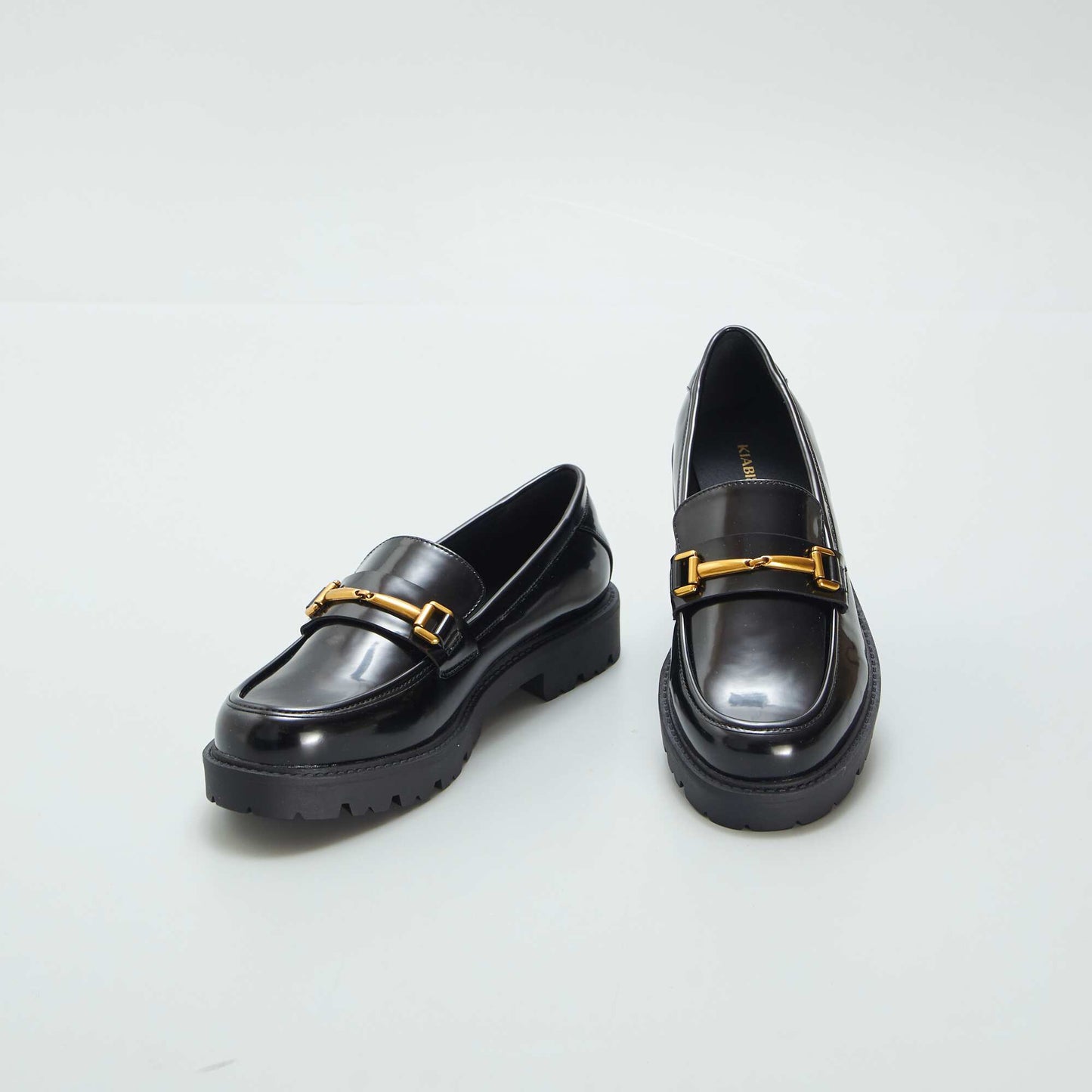 Patent loafers with gold-coloured jewel detail black