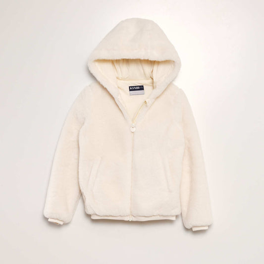 Furry hooded jacket WHITE