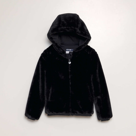 Furry hooded jacket black