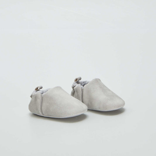 Fur-lined faux suede slippers BEIGE