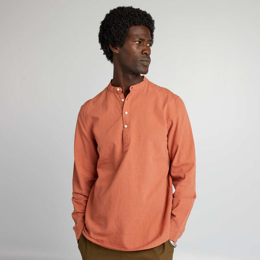 Mandarin collar shirt BROWN