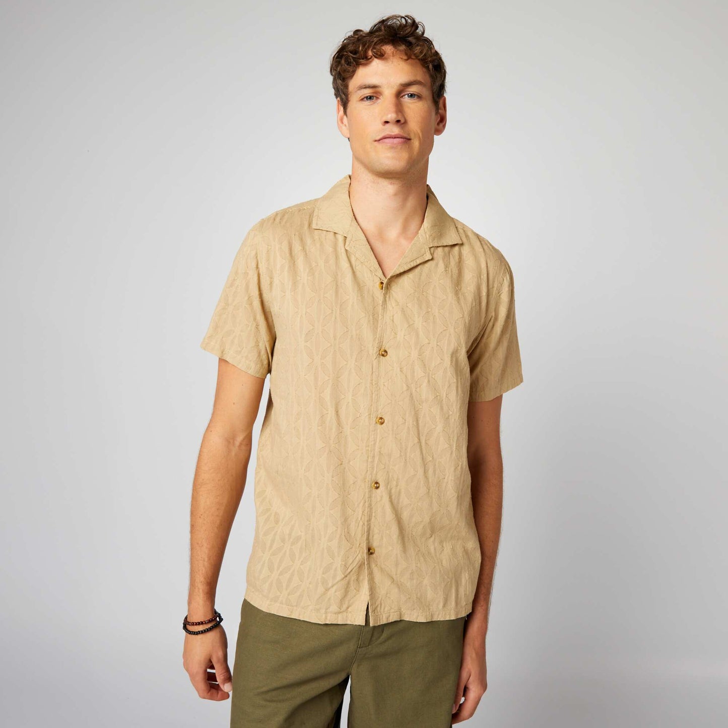 Short-sleeved shirt with jacquard pattern BEIGE