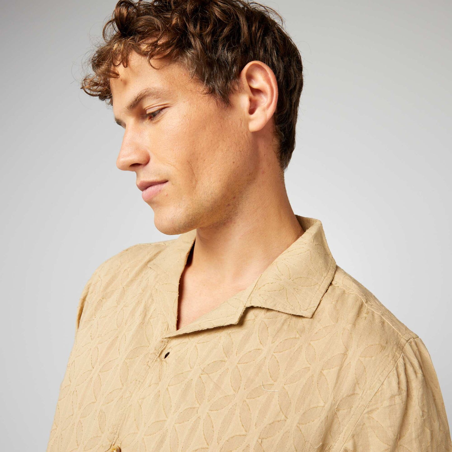 Short-sleeved shirt with jacquard pattern BEIGE