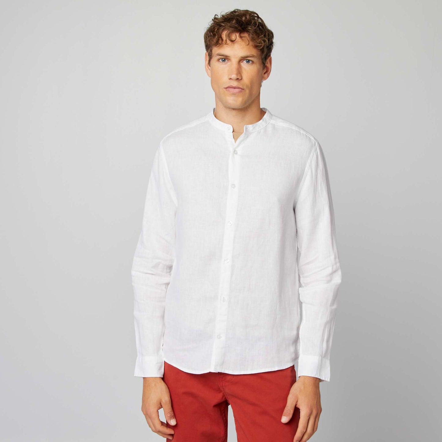 Plain mandarin collar shirt white