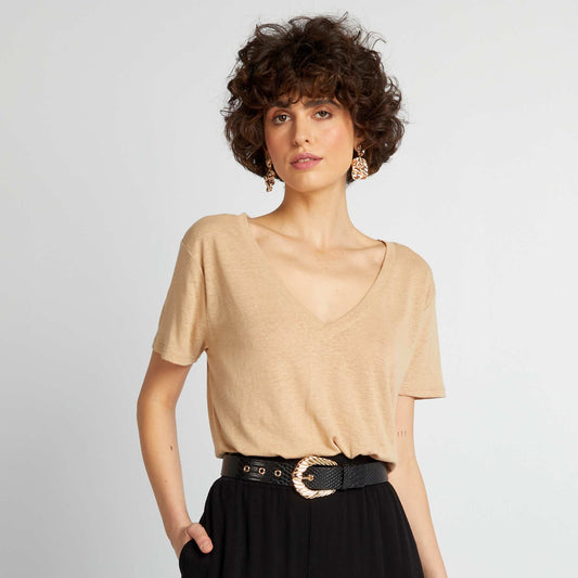 Basic short-sleeved T-shirt BEIGE