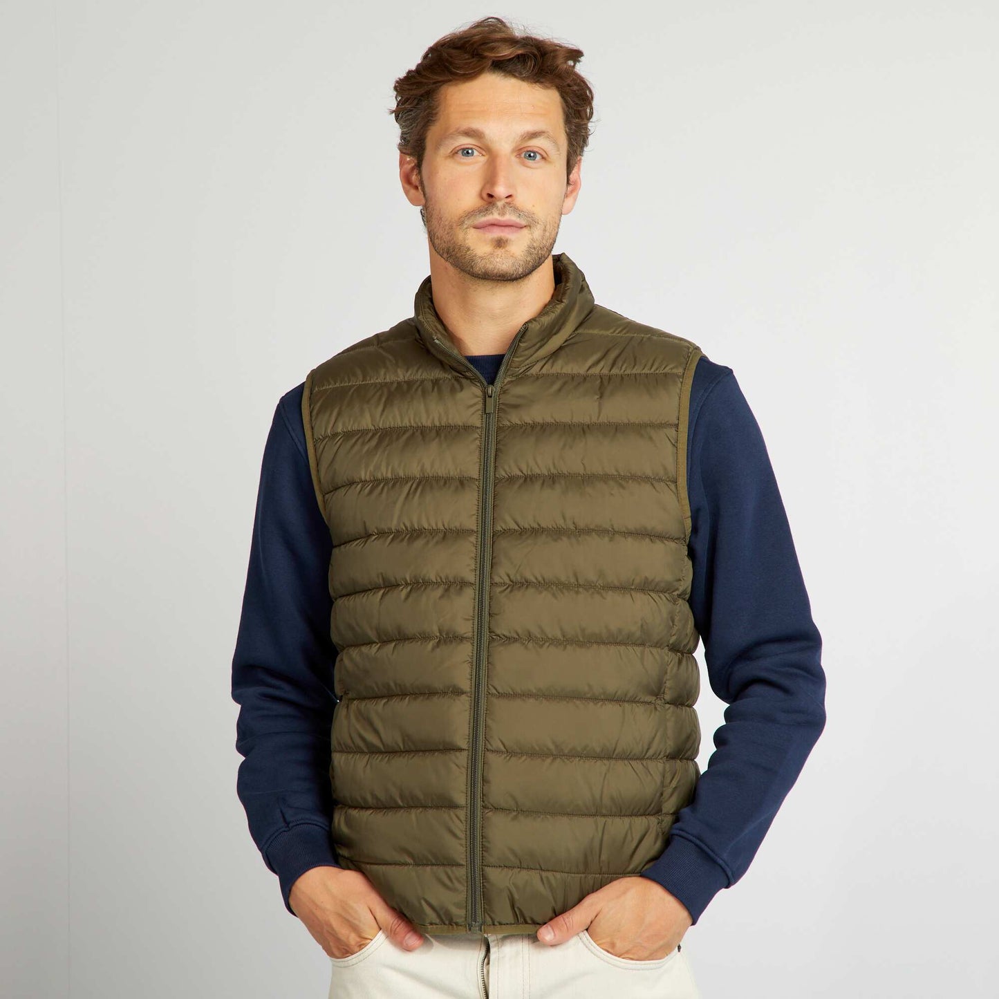 High-neck padded bodywarmer KHAKI