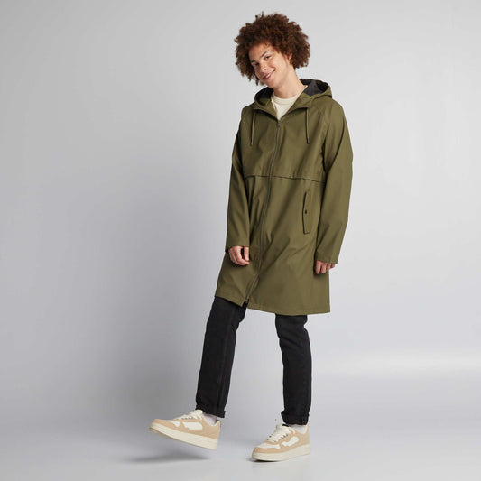 Longline showerproof parka with hood KHAKI