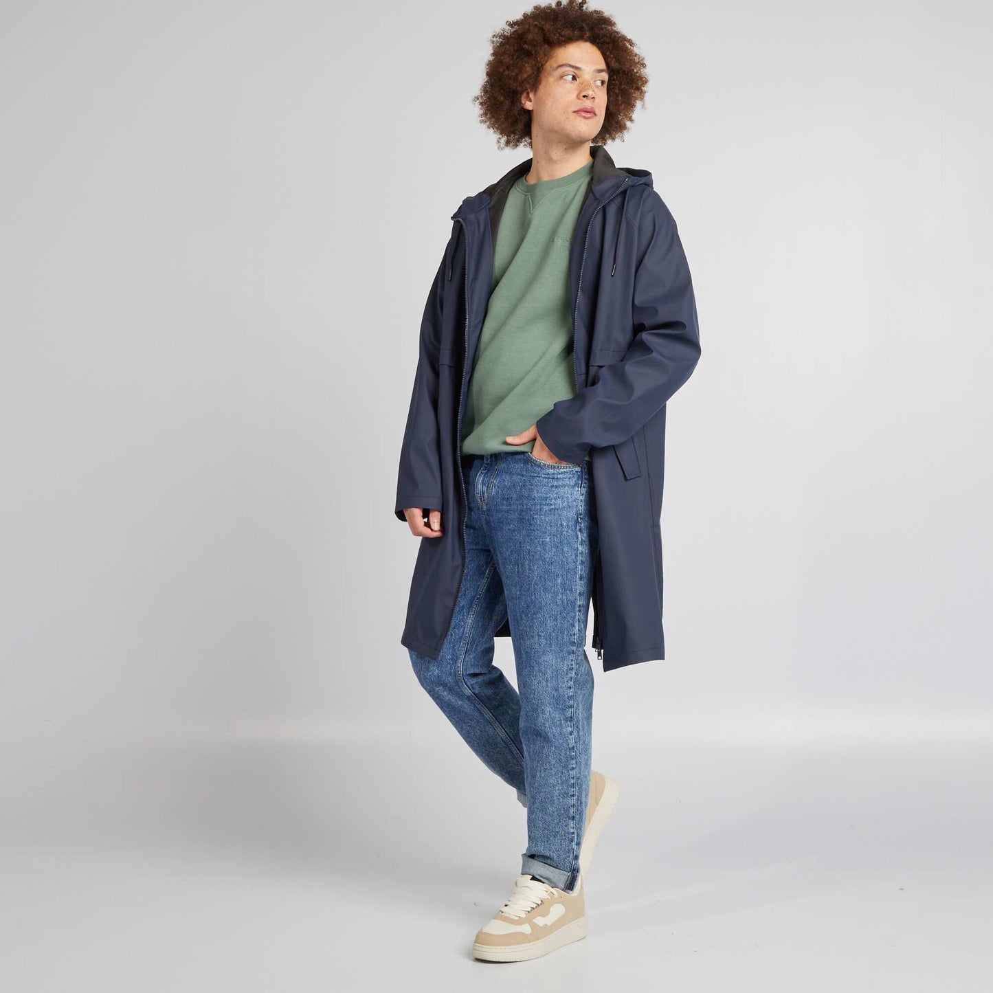 Longline showerproof parka with hood BLUE