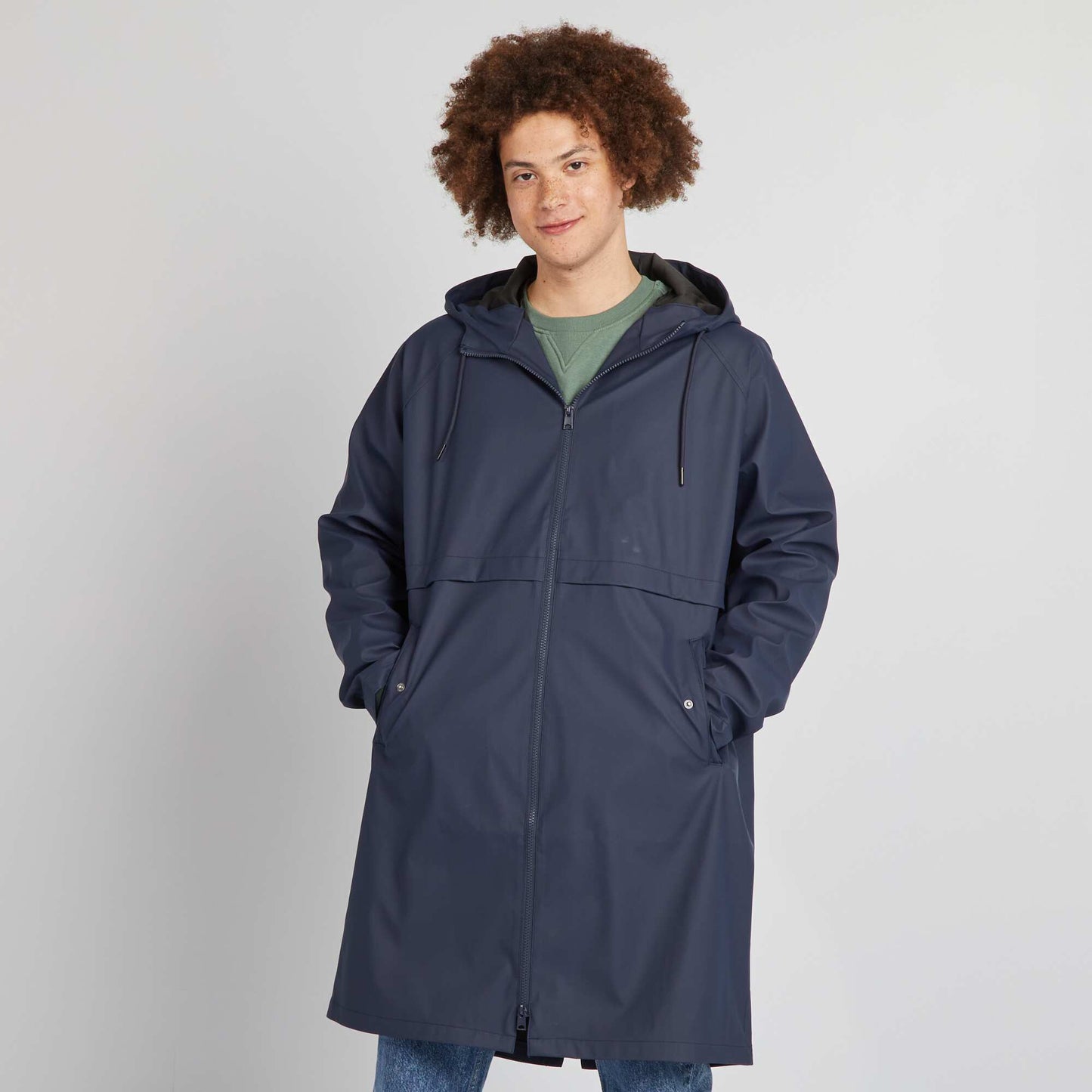 Longline showerproof parka with hood BLUE