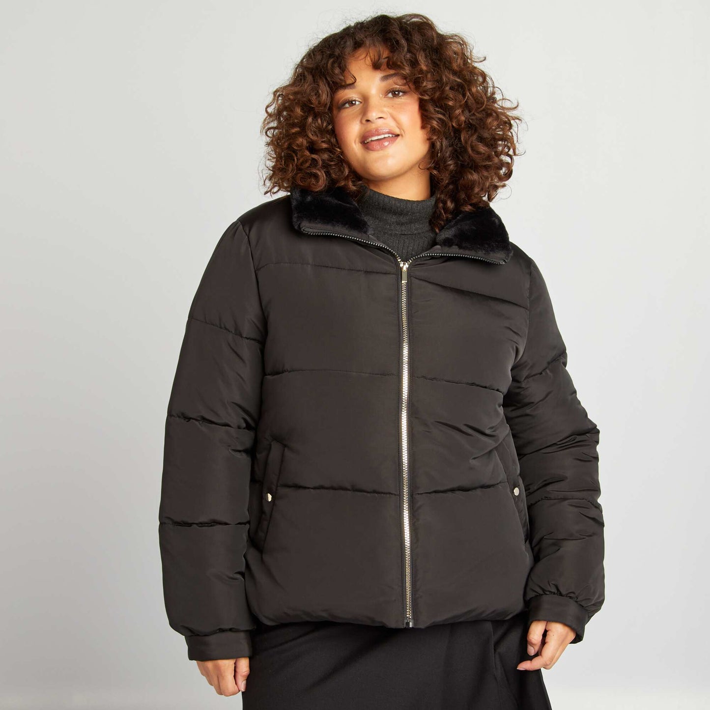 Quilted padded jacket with fleece lining black