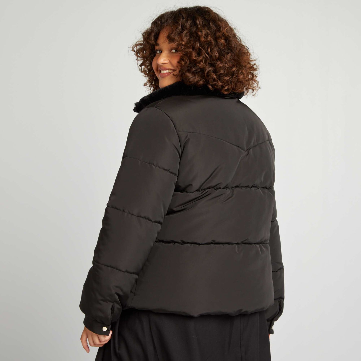 Quilted padded jacket with fleece lining black