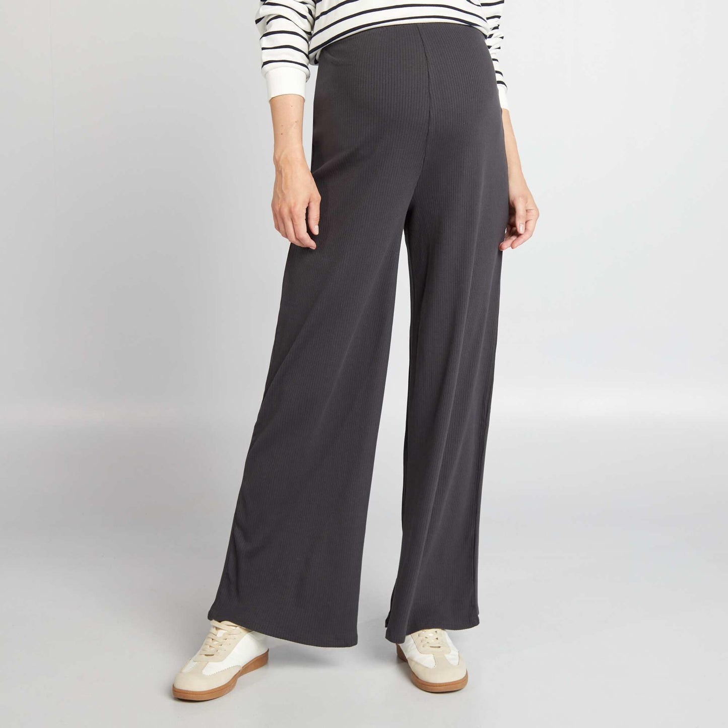 Ribbed wide-leg maternity trousers BLACK