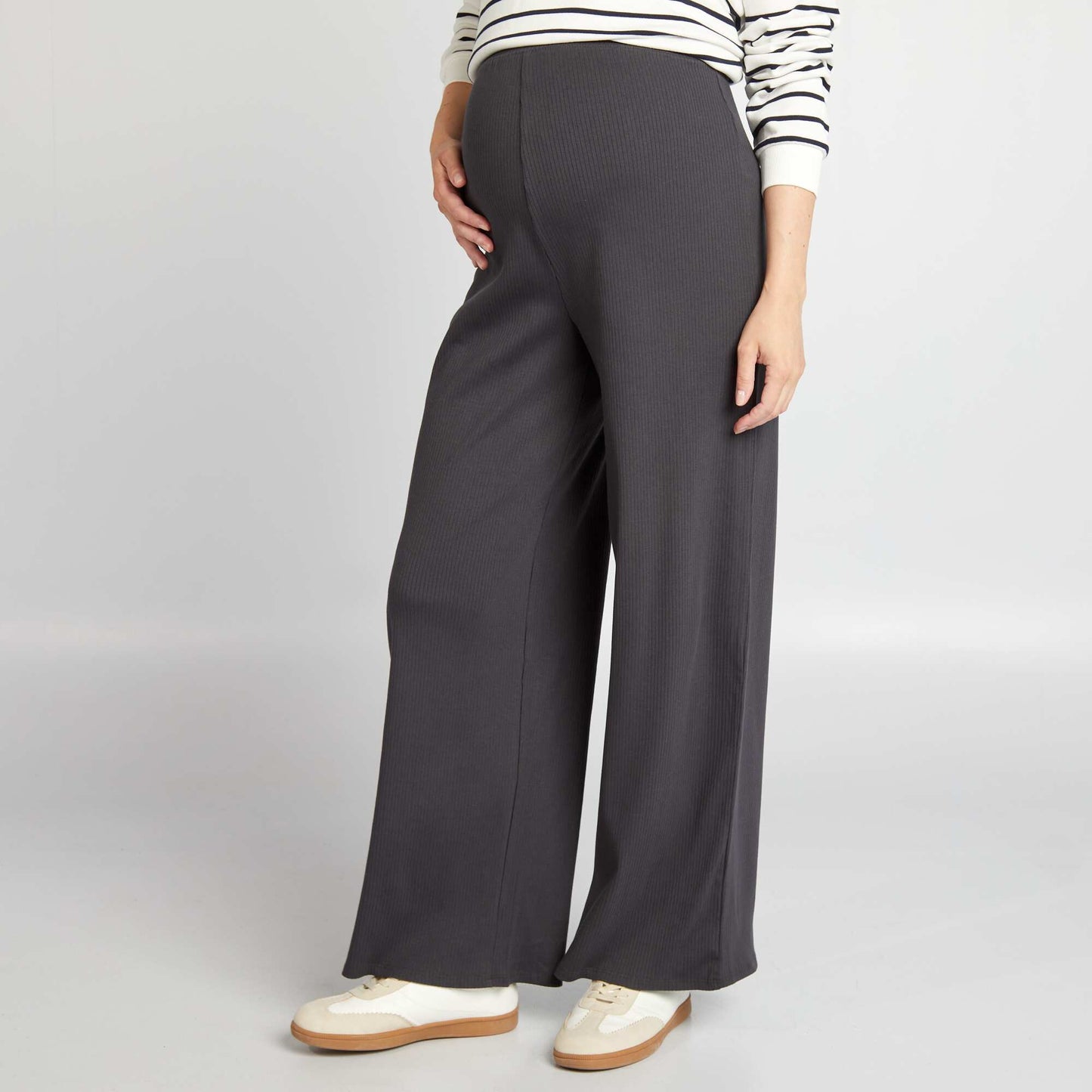 Ribbed wide-leg maternity trousers BLACK