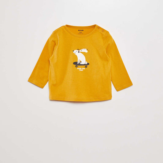 Long-sleeved block print T-shirt YELLOW