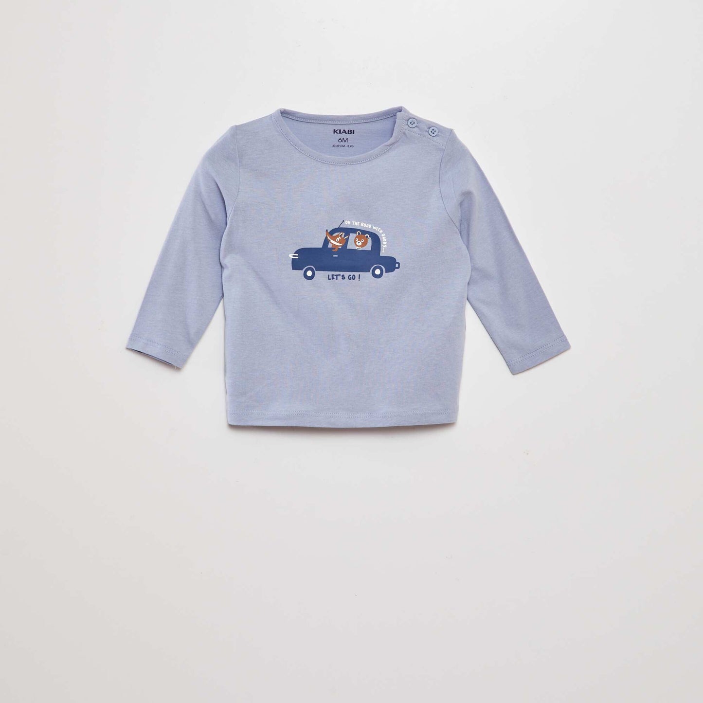 Long-sleeved block print T-shirt BLUE