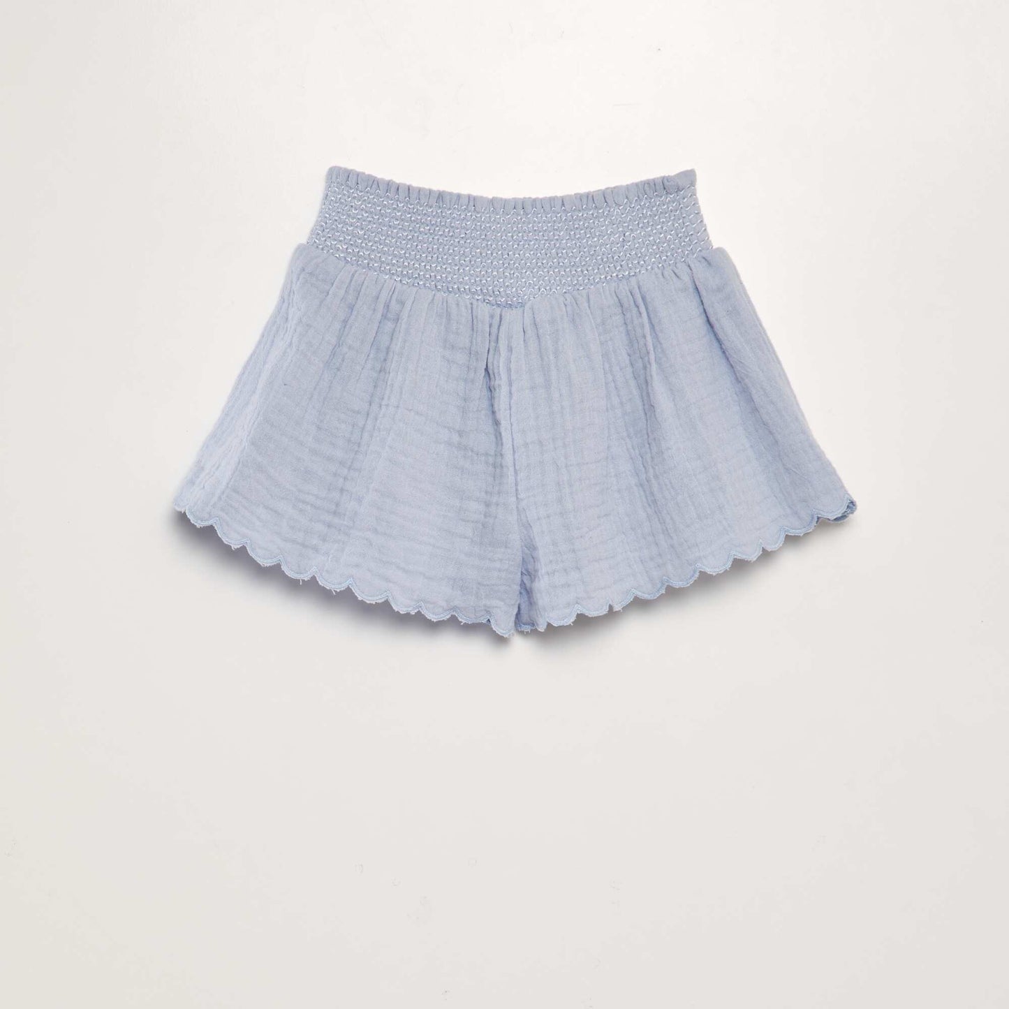 Cotton gauze shorts with smocked waist BLUE