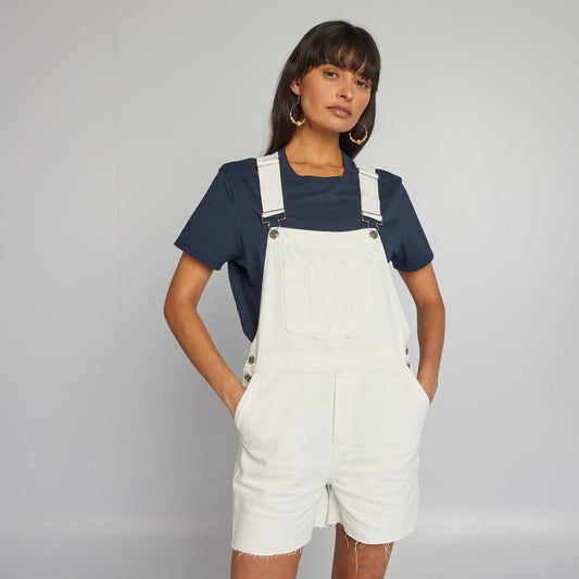 Short denim dungarees WHITE