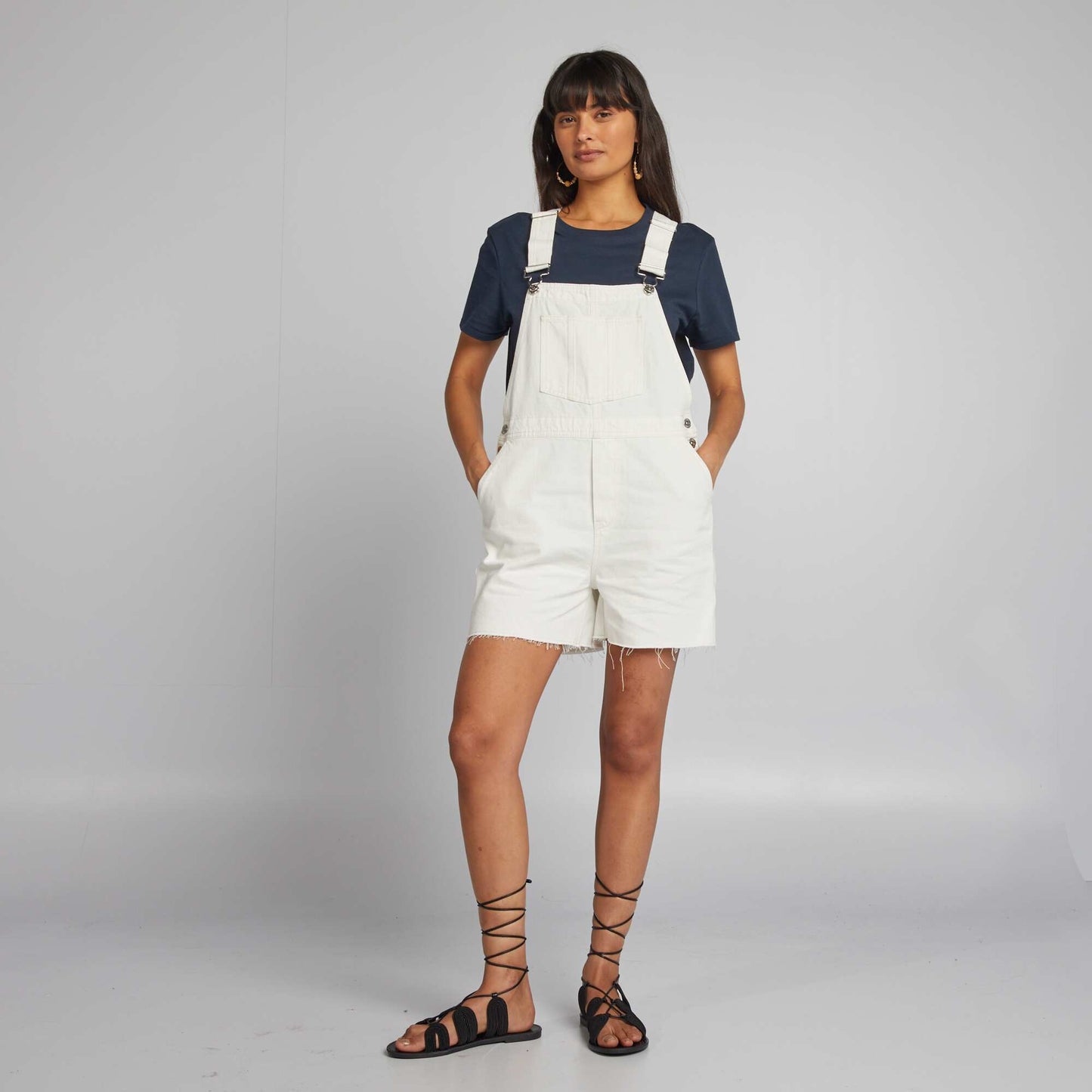 Short denim dungarees WHITE