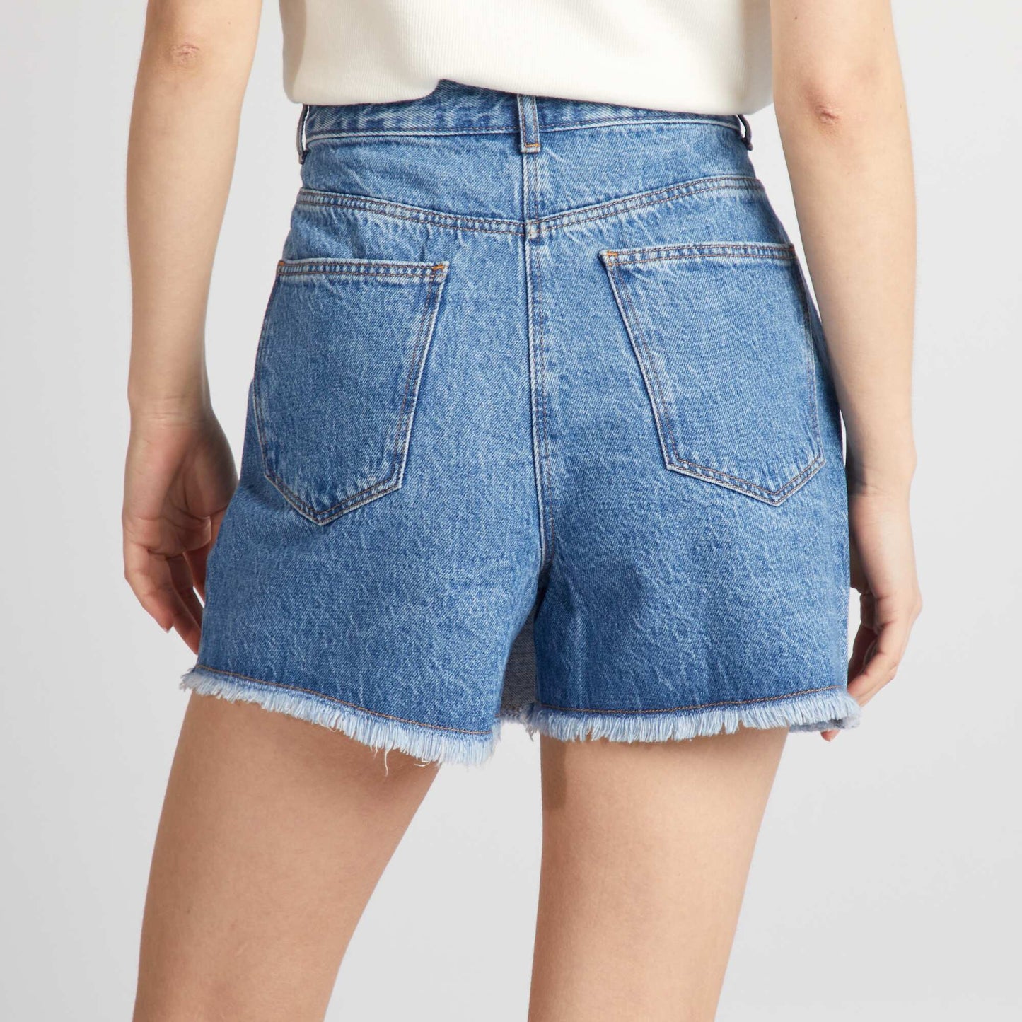 Denim skort with raw edging BLUE