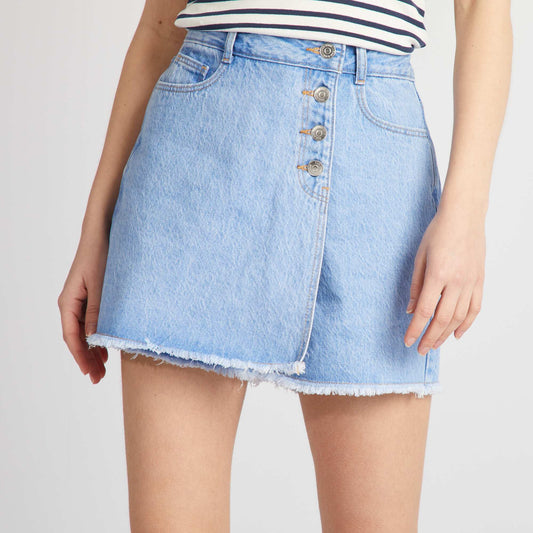 Denim skort with raw edging BLUE