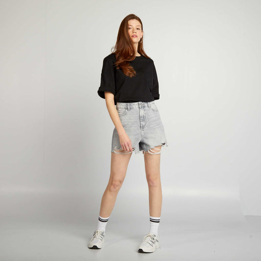 High-rise denim shorts GREY