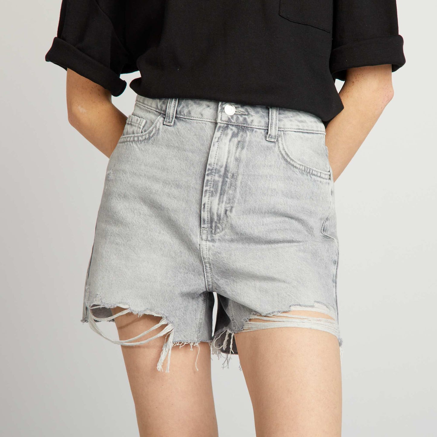 High-rise denim shorts GREY