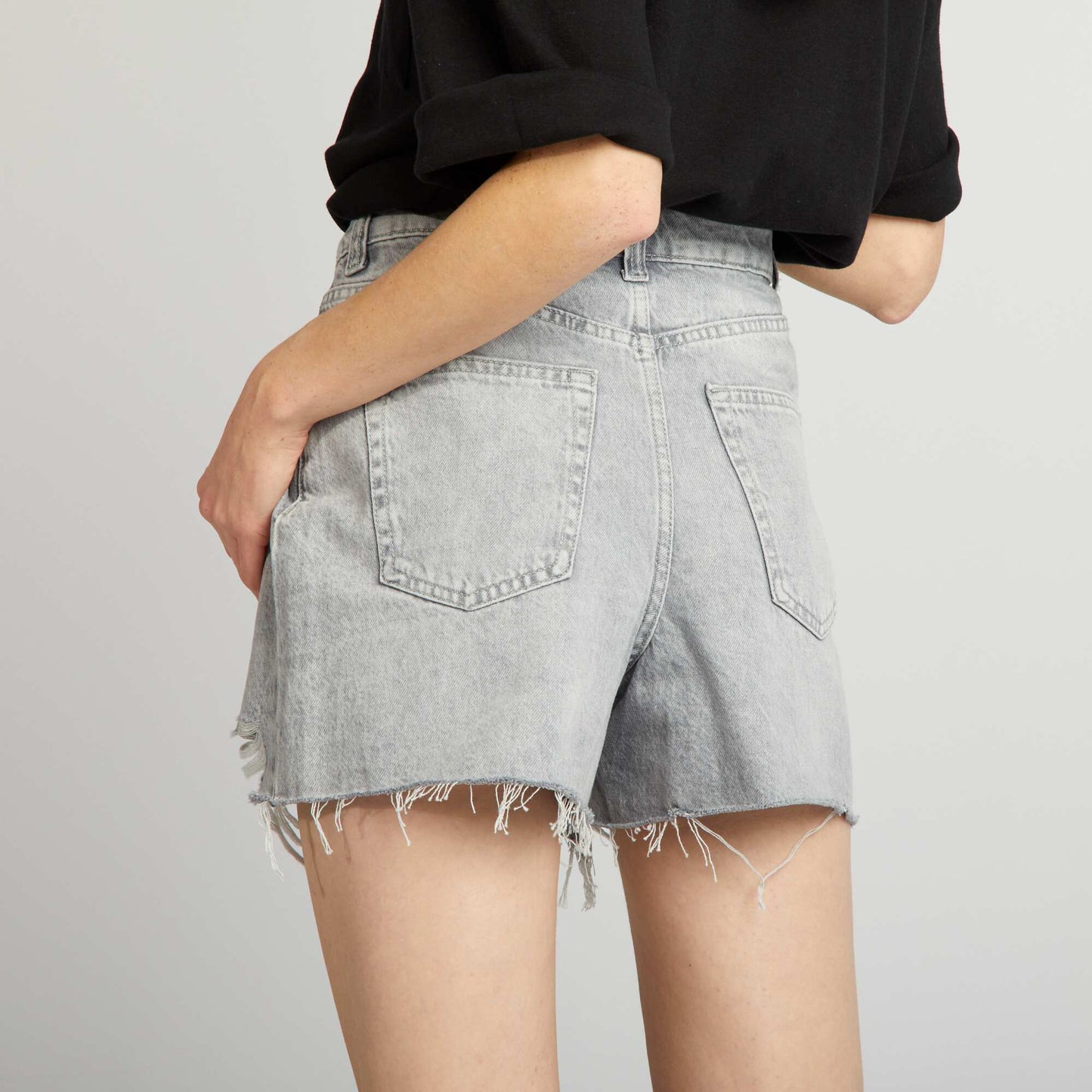 High-rise denim shorts GREY