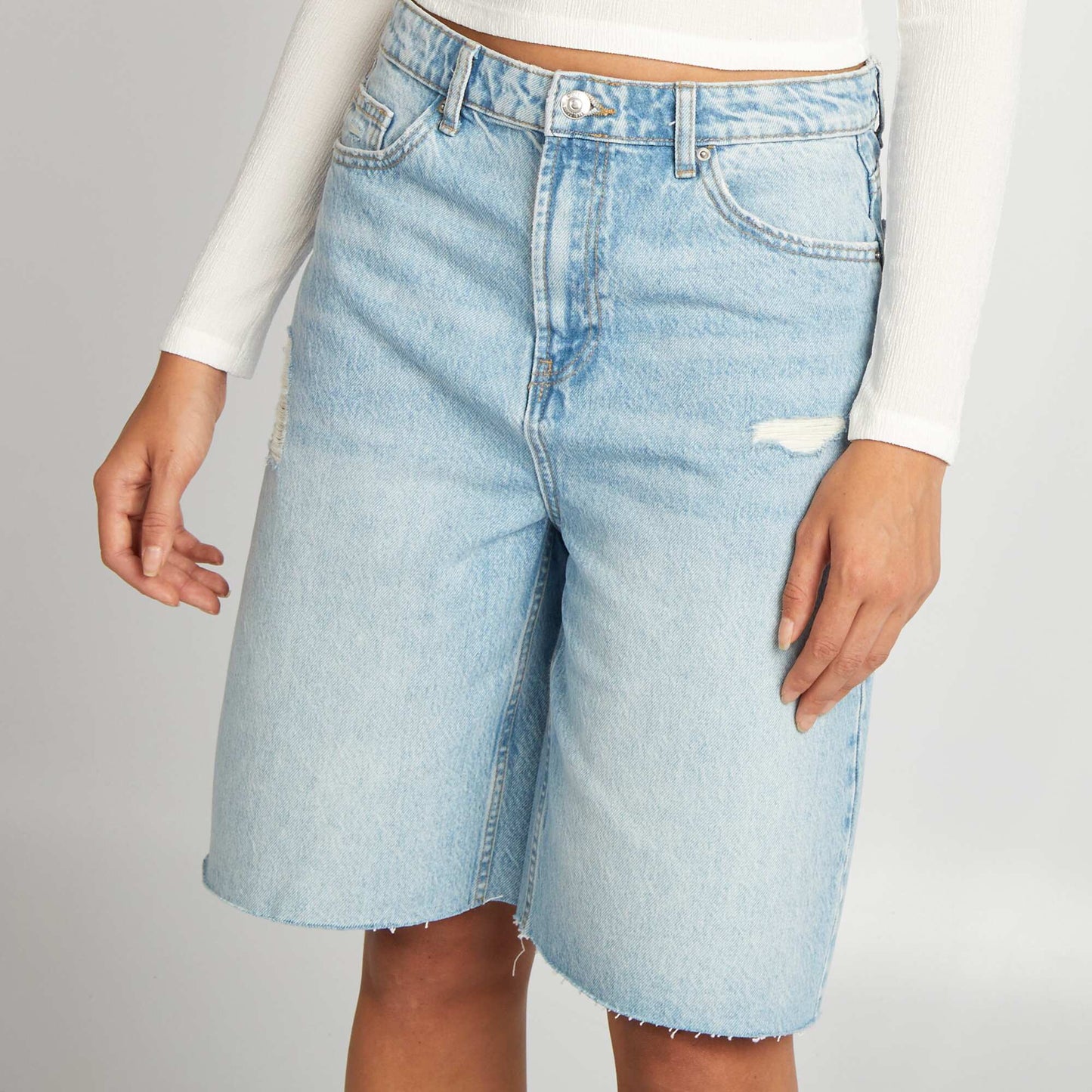 High-waisted denim Bermuda shorts BLUE