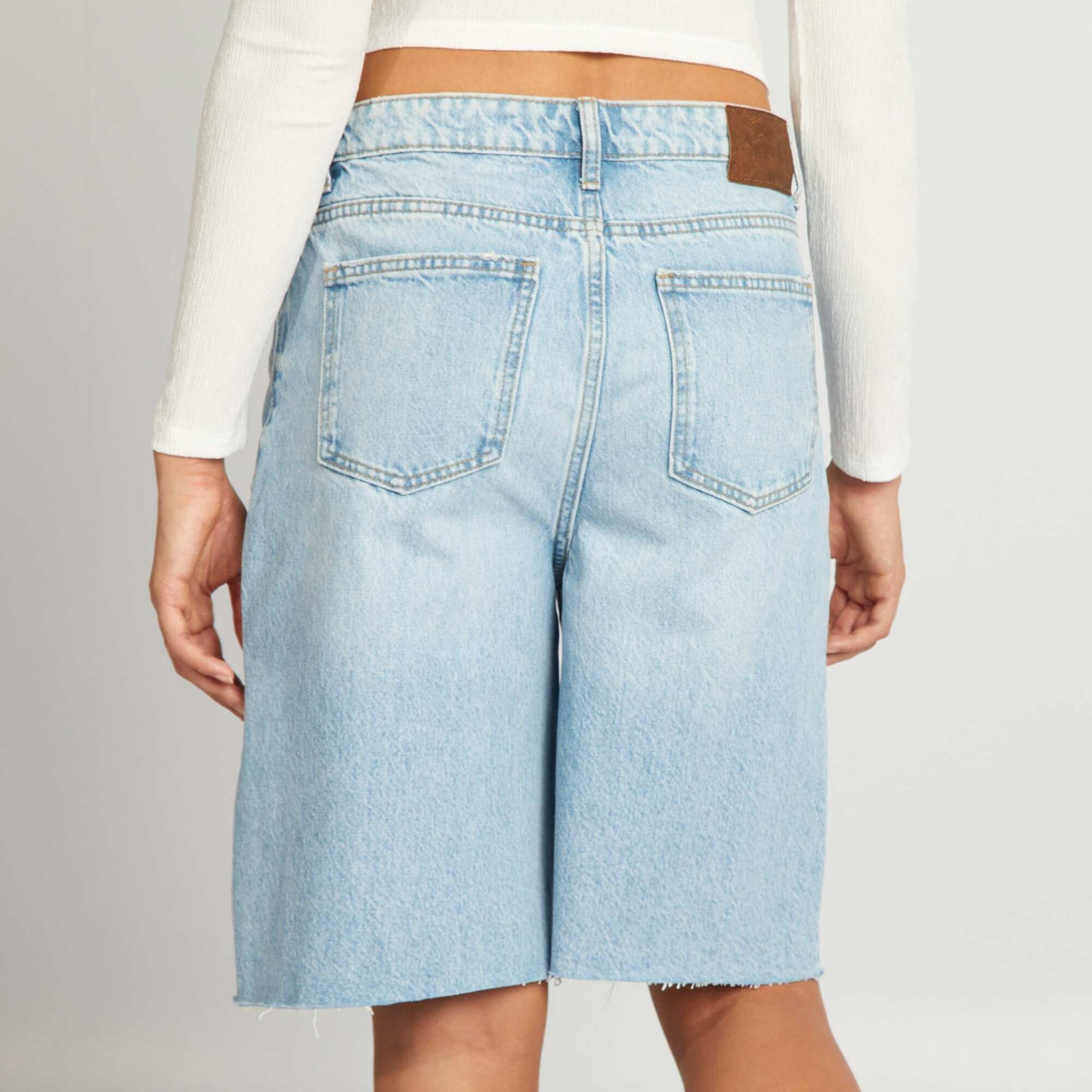 High-waisted denim Bermuda shorts BLUE