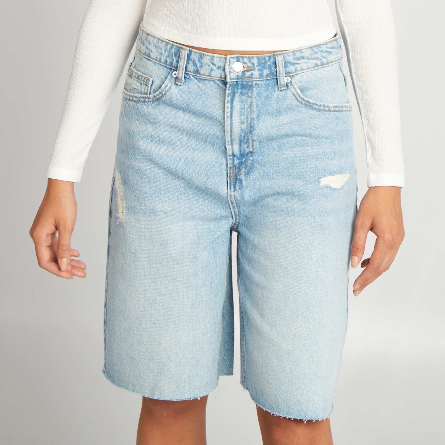 High-waisted denim Bermuda shorts BLUE