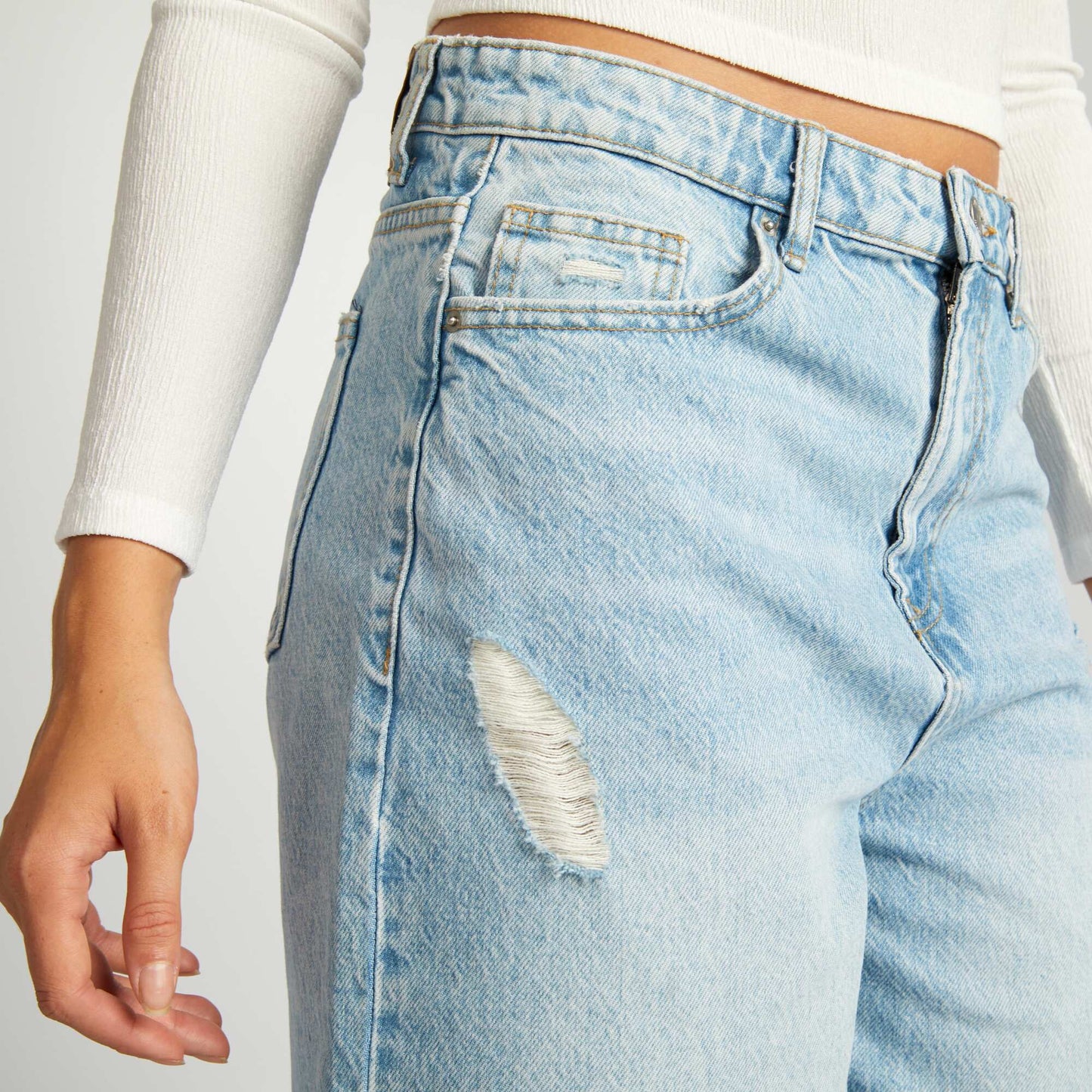 High-waisted denim Bermuda shorts BLUE