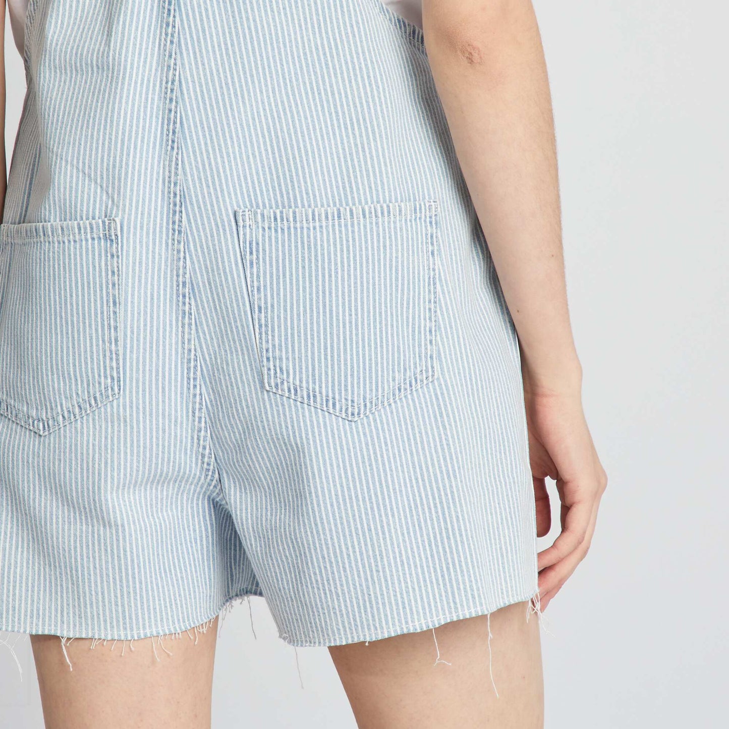 Striped denim dungaree shorts BLUE