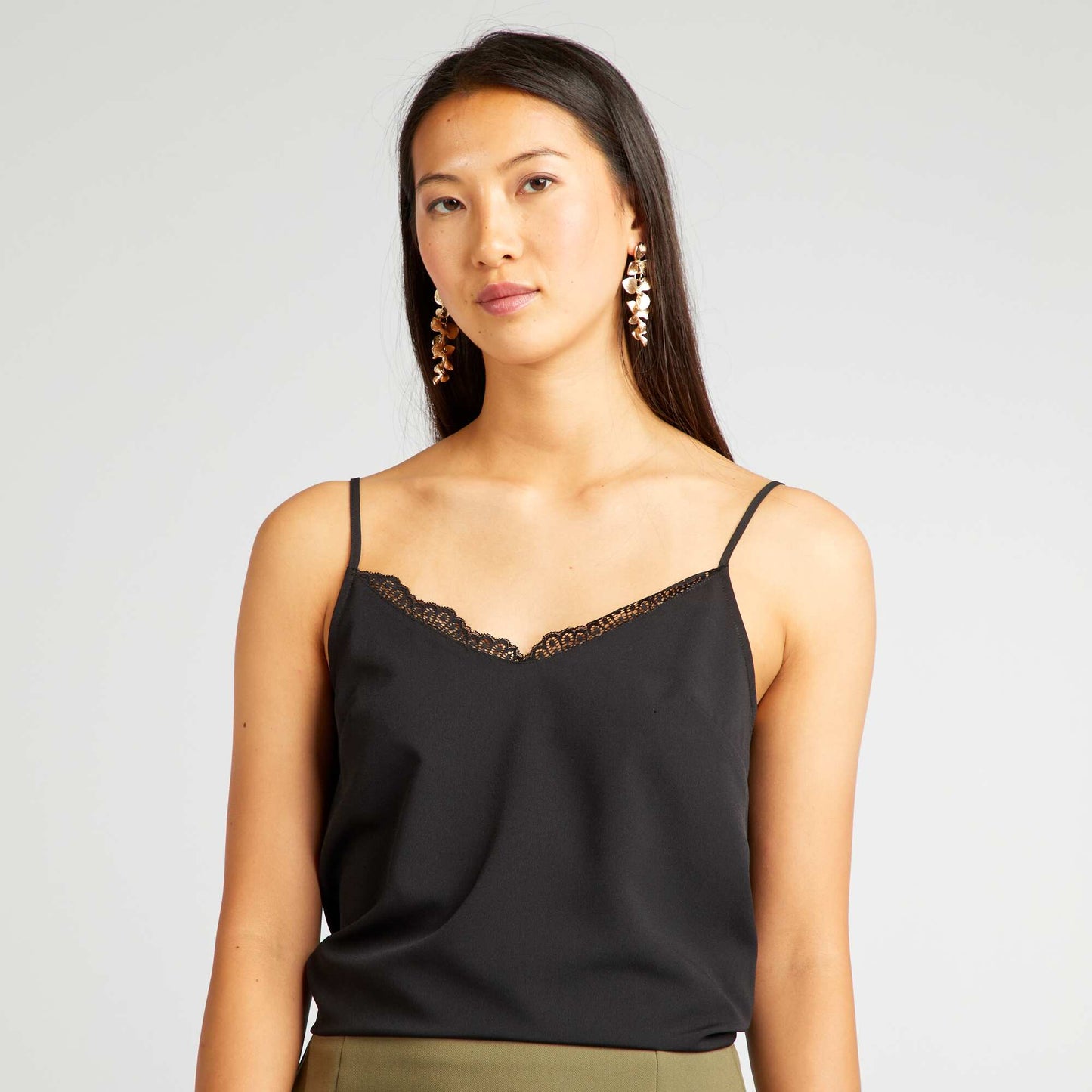 Vest top with lace detailing black